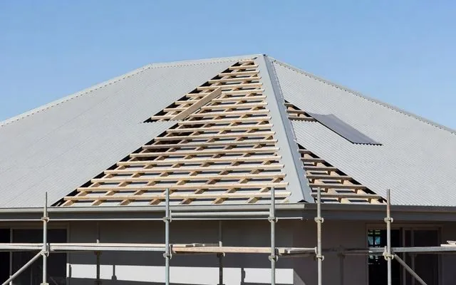 A roof mid-replacement over timber battens